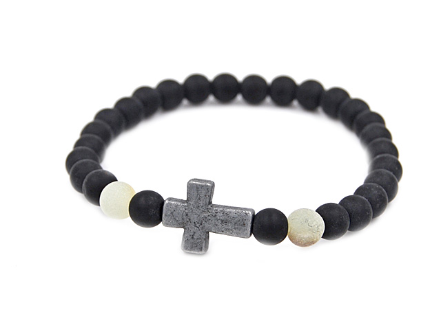Echtsteinarmband mit Anhänger Kreuz (18 cm)