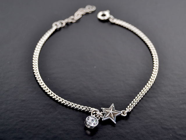 Panzerarmband mit Sternen (17 cm + 3.0 cm) (2.5 mm) - Crystal