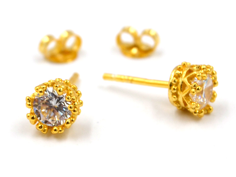 Ohrstecker "Krone" mit Zirkonia vergoldet