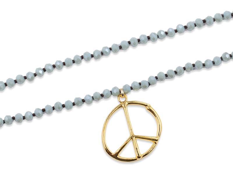Glassteinkette mit Peace Anhänger (ca. 86cm)