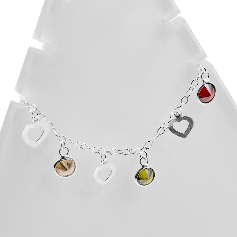 Fußkette mit Zirkonia und Herzen (25 cm)