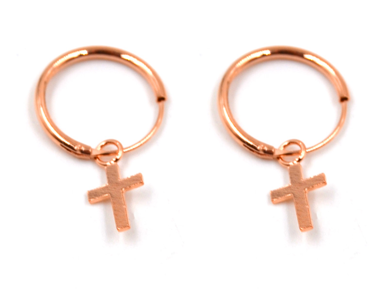 Creolen mit Kreuz (1.3 mm x 10 mm) rosévergoldet