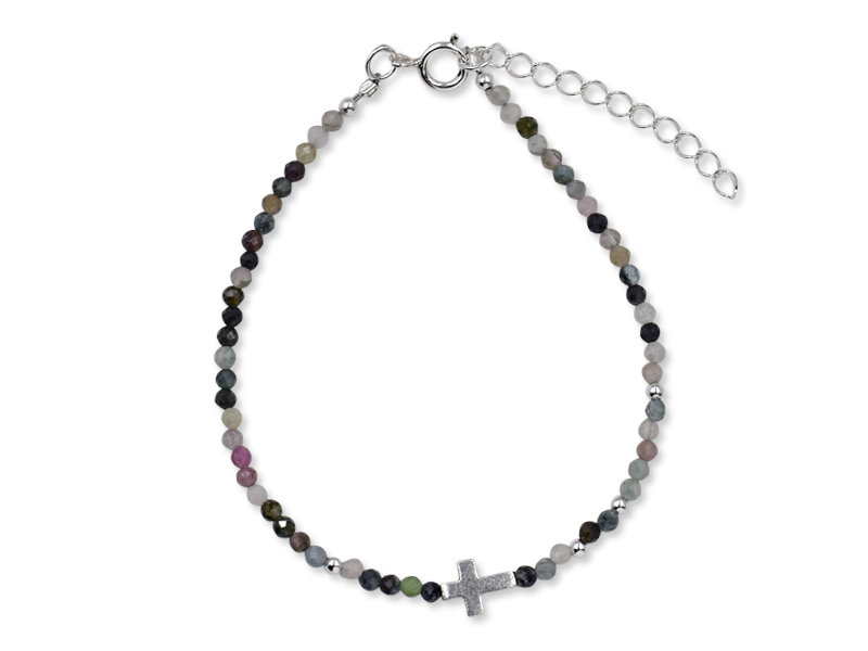 Echtsteinarmband mit Kreuz (16.5 cm + 3.0 cm) (2.4 mm)