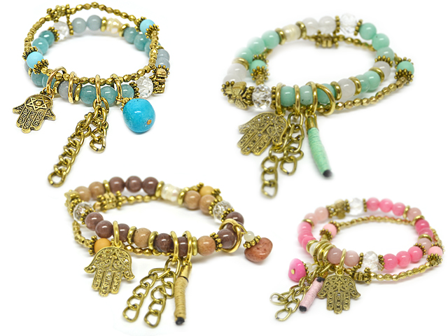 Glassteinarmband Andja mit Anhängern (16 cm + 18 cm) Hand der Fatima