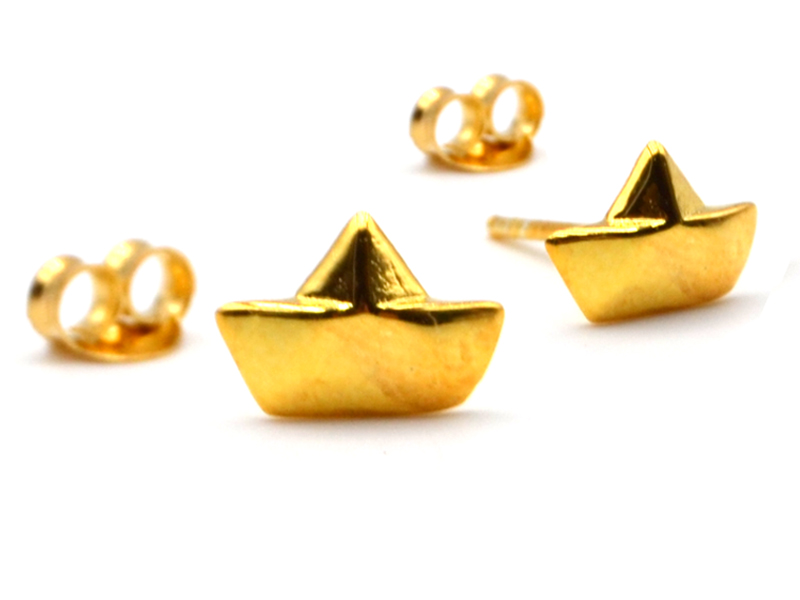 Ohrstecker "Papierschiff" vergoldet