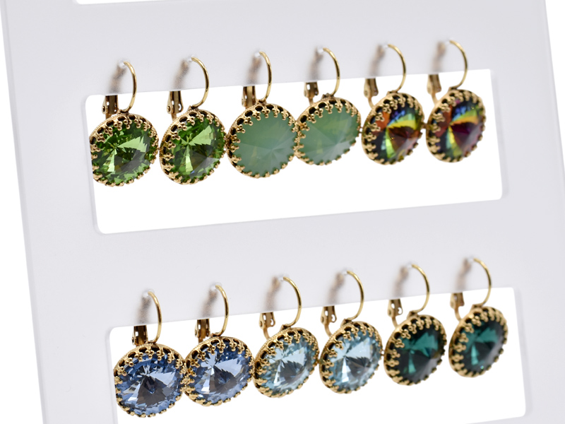 Display Ohrhänger Bohemian mit Premium Crystal in 14 mm (14 Paar) vergoldet