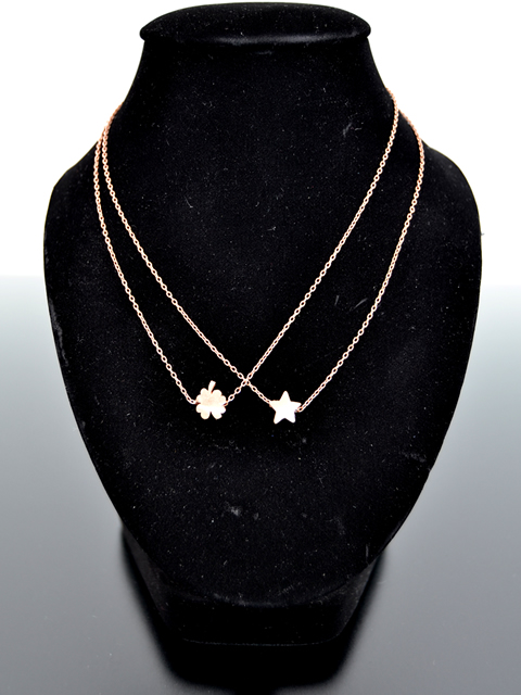 Ankerkette mit Kleeblatt und Stern (38 cm ) (1.0 mm) rosévergoldet