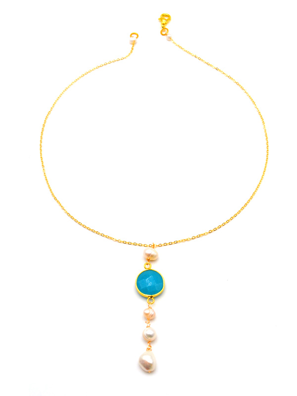 Kette mit Stein und Süßwasserperlen (45.5 cm)