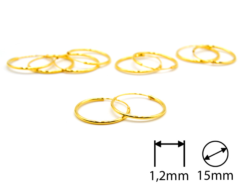 Creolen (1.2 mm x 15 mm) (5 Paar) vergoldet