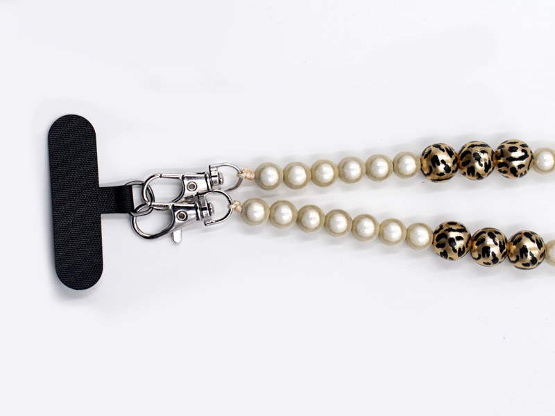Handykette mit Zauberperlen und Leopardenmuster (122 cm)