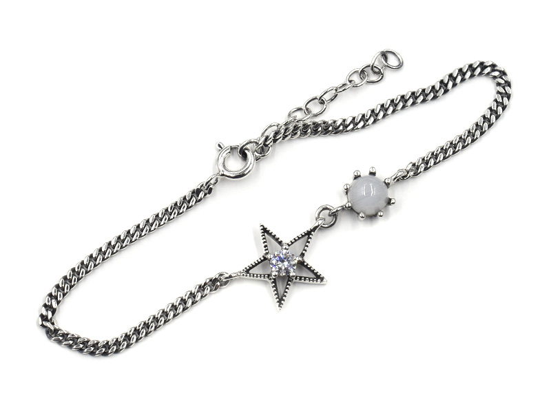 Panzerarmband mit Stern und Echtstein (17 cm + 3.0 cm) (2.5 mm)