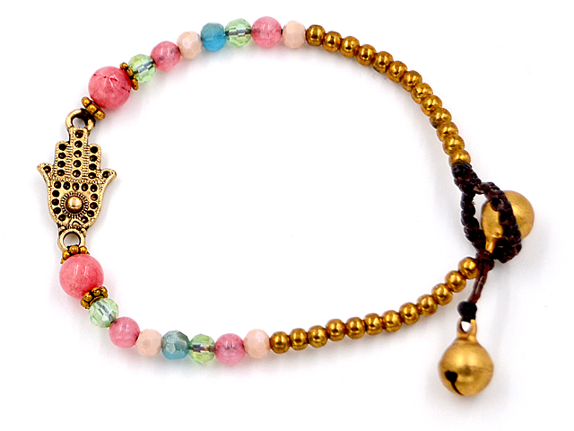 Glassteinarmband mit Anhänger Hand der Fatima (17 cm + 1.0 cm)