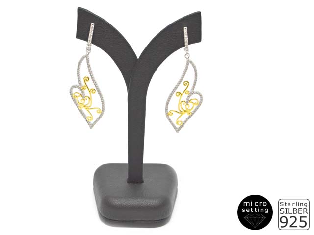 Ohrhänger Tropfen, rhodiniert, vergoldet