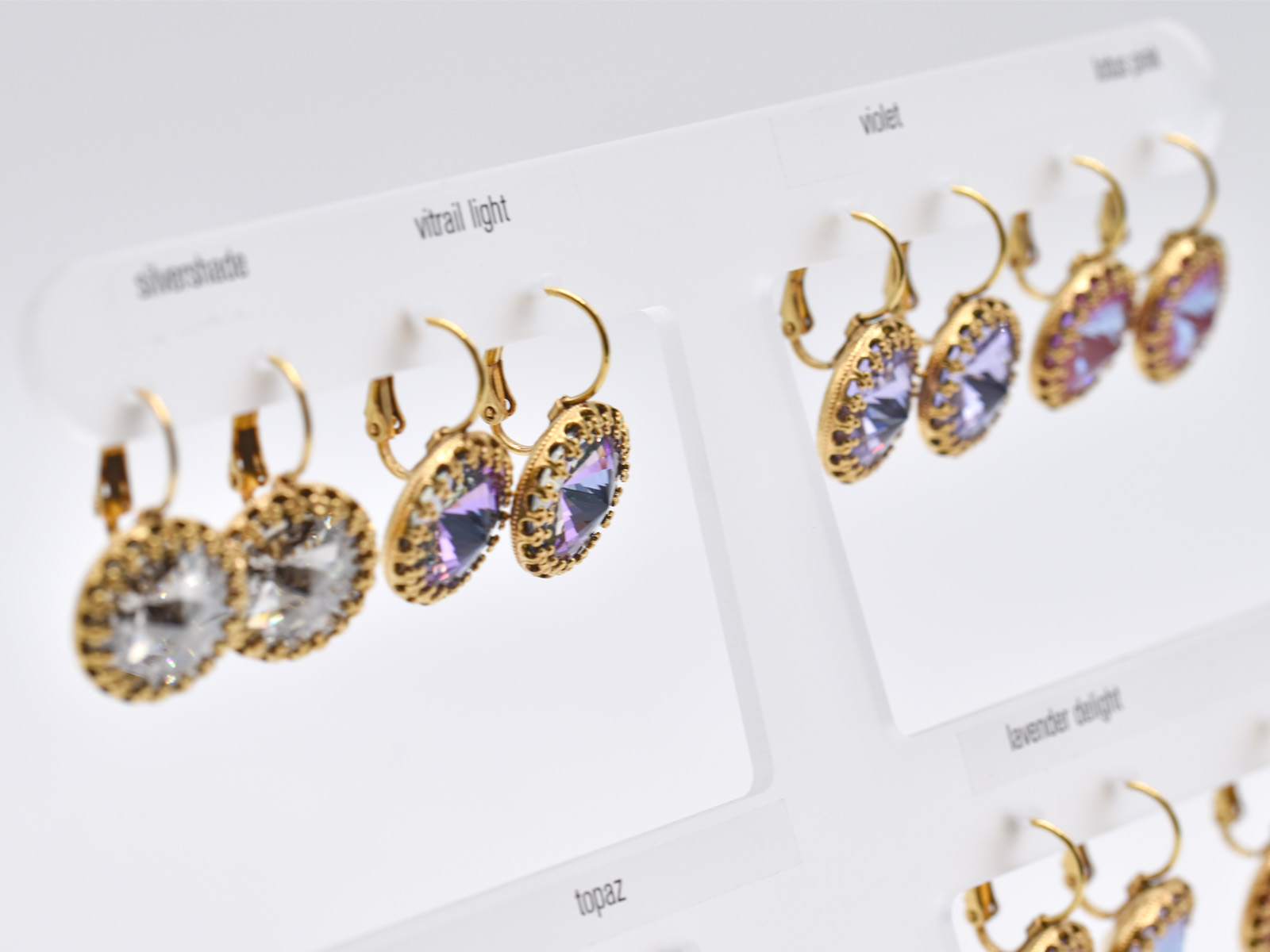 Display Ohrhänger Bohemian mit Premium Crystal in 14 mm (14 Paar) vergoldet