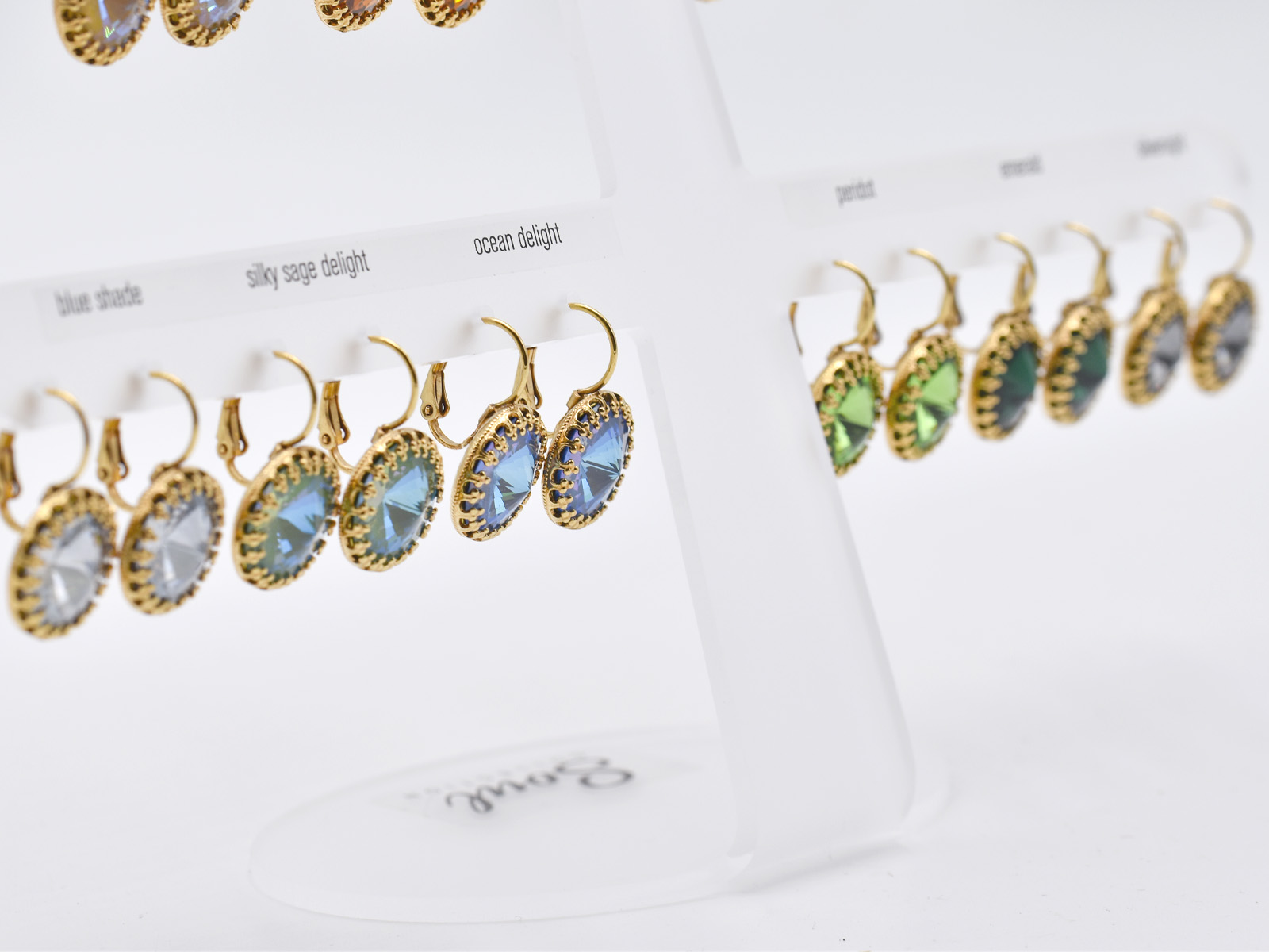 Display Ohrhänger Bohemian mit Premium Crystal in 14 mm (14 Paar) vergoldet