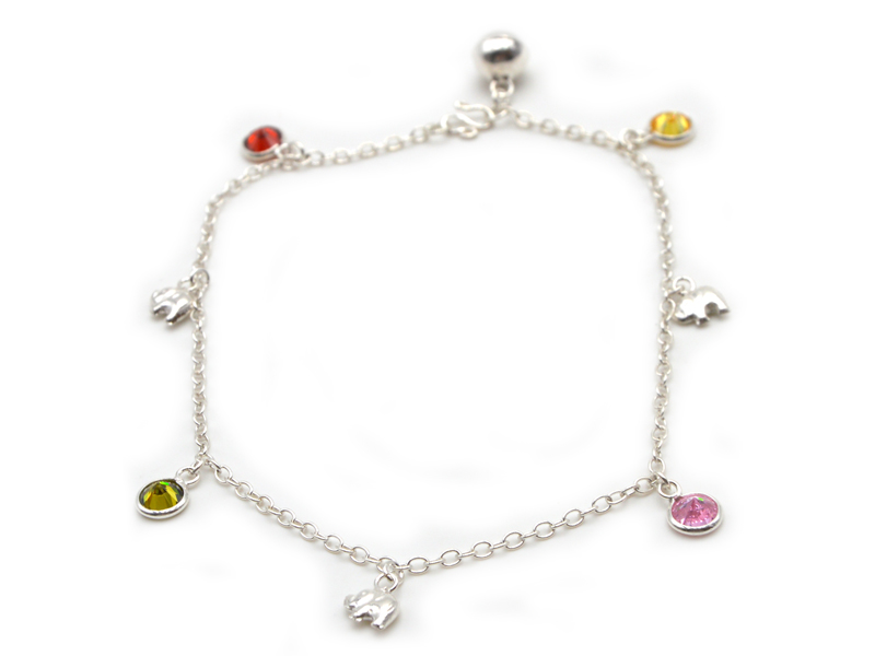 Fußkette mit Zirkonia und Elefanten (25 cm)