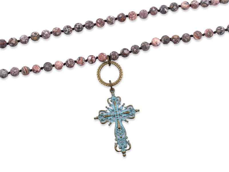 Echtsteinkette mit Anhänger Kreuz (ca. 84 cm)