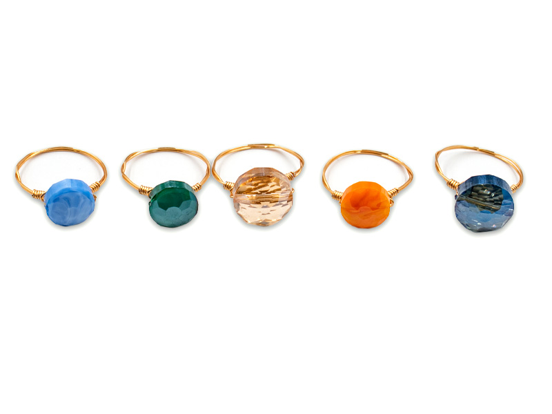 Ringe mit Echsteinen und Glassteinen (5er Pack)