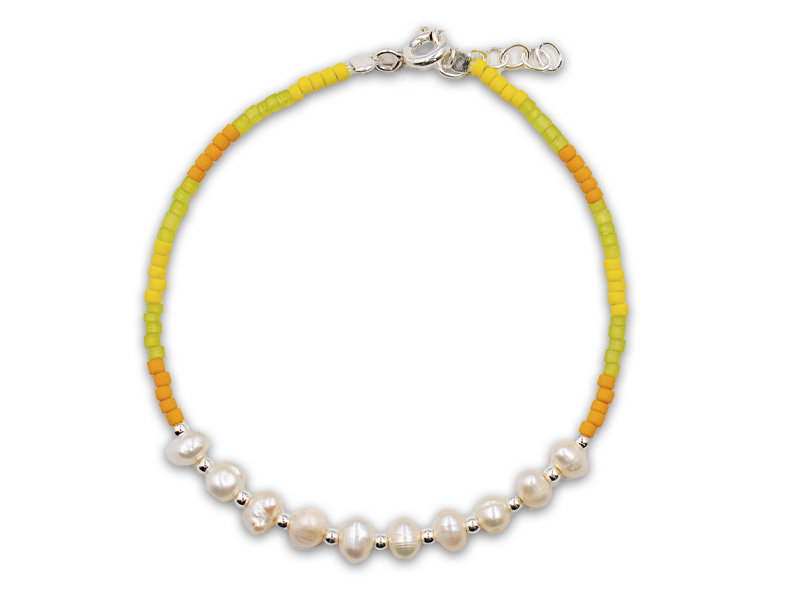 Armband mit Echtsteinen und Süßwasserperle (17 cm + 2.0 cm) (5.0 mm)