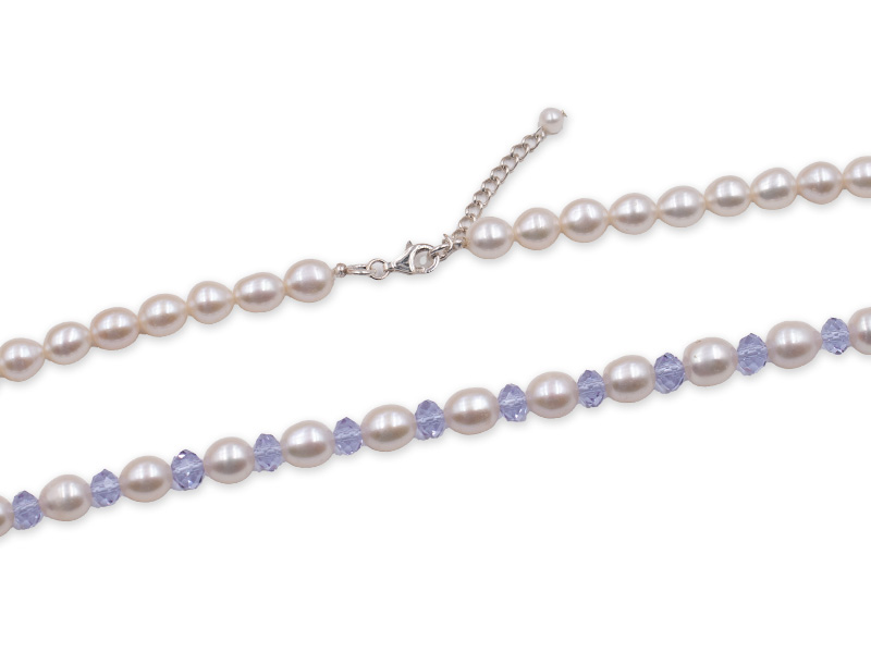 Kette mit Süßwasserperlen und Premium Crystals (43 cm + 3 cm)