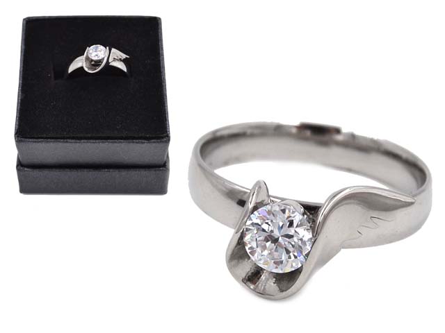 Edelstahlring "Wing"mit Zirkonia (Boxed)