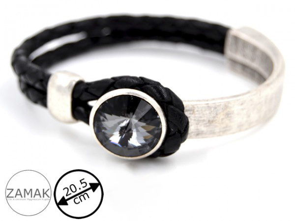 Lederarmband "Black Glamour " mit 14 mm Rivoli (20,5 cm)