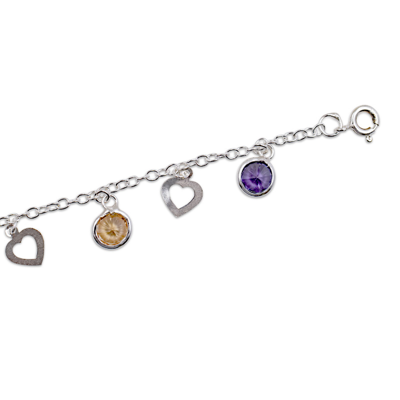 Fußkette mit Zirkonia und Herzen (25 cm)